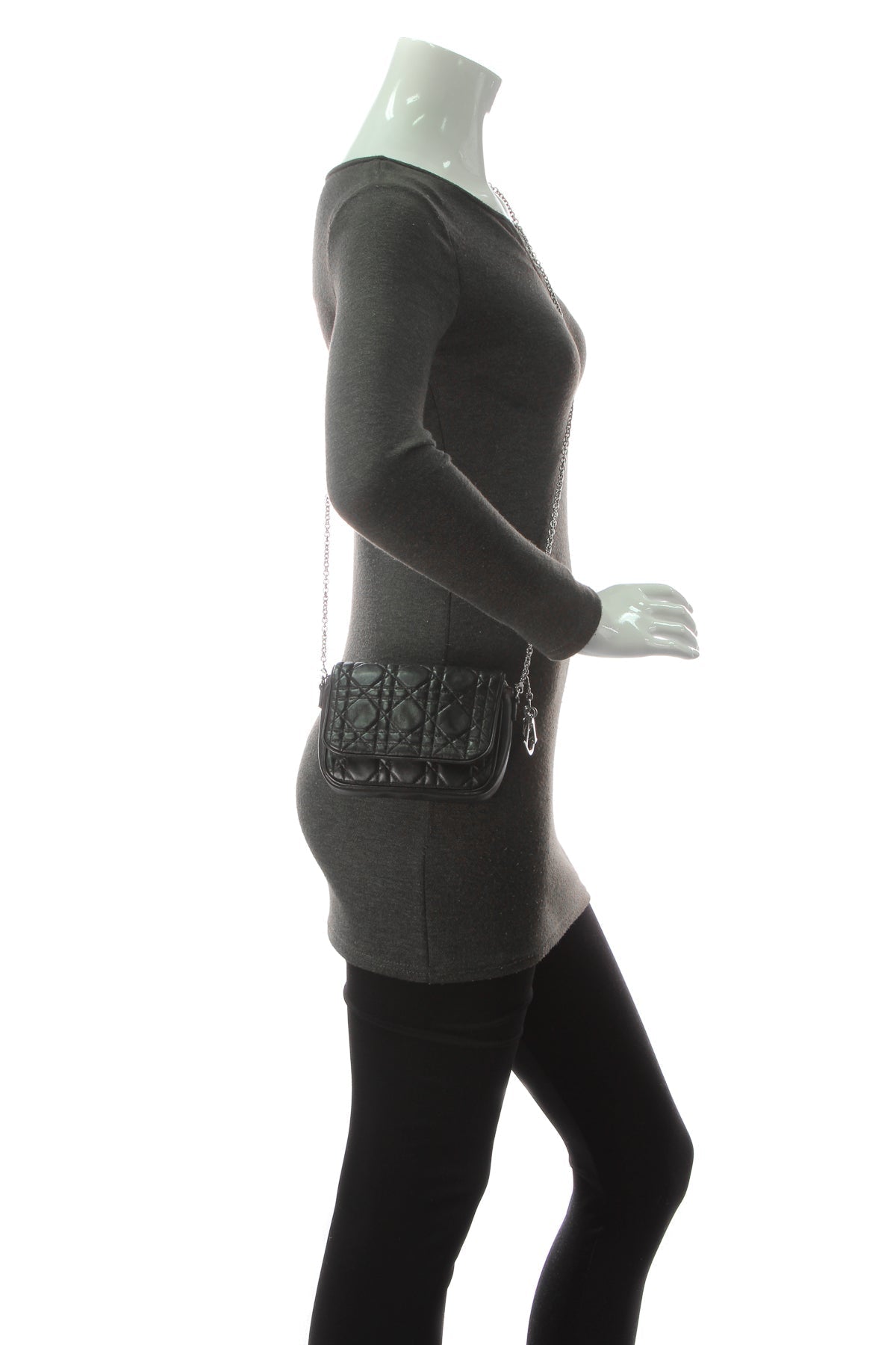 Cannage Mini Flap Chain Bag - Black