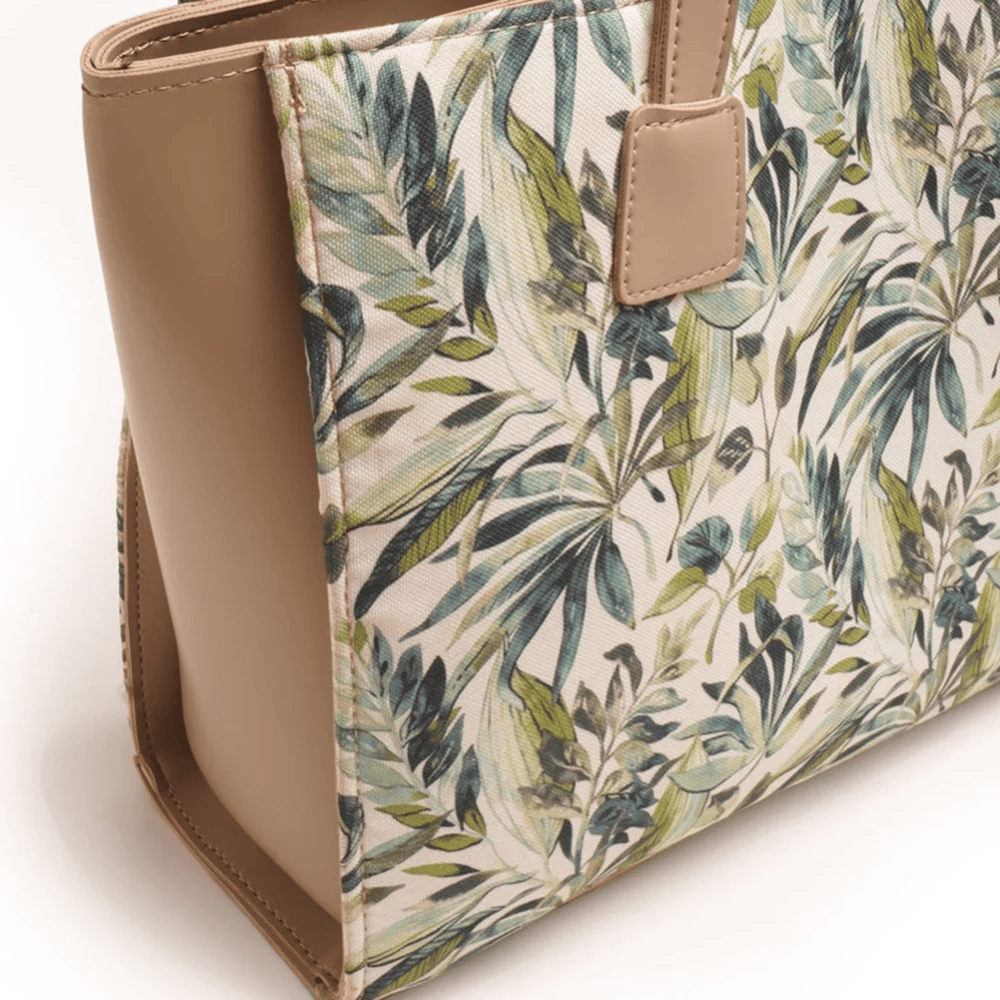 Tropical Leaf Print Canvas Tote Bag
