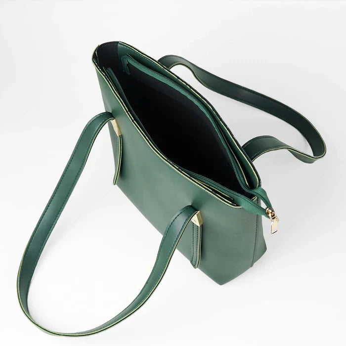 Minimalist Green Faux Leather Tote Bag