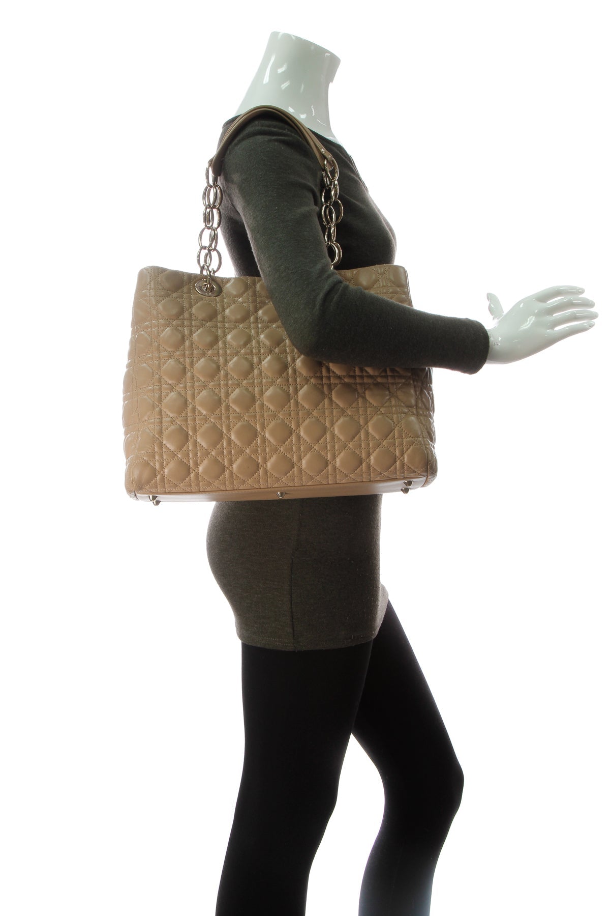 Cannage Large Shopping Tote Bag - Beige