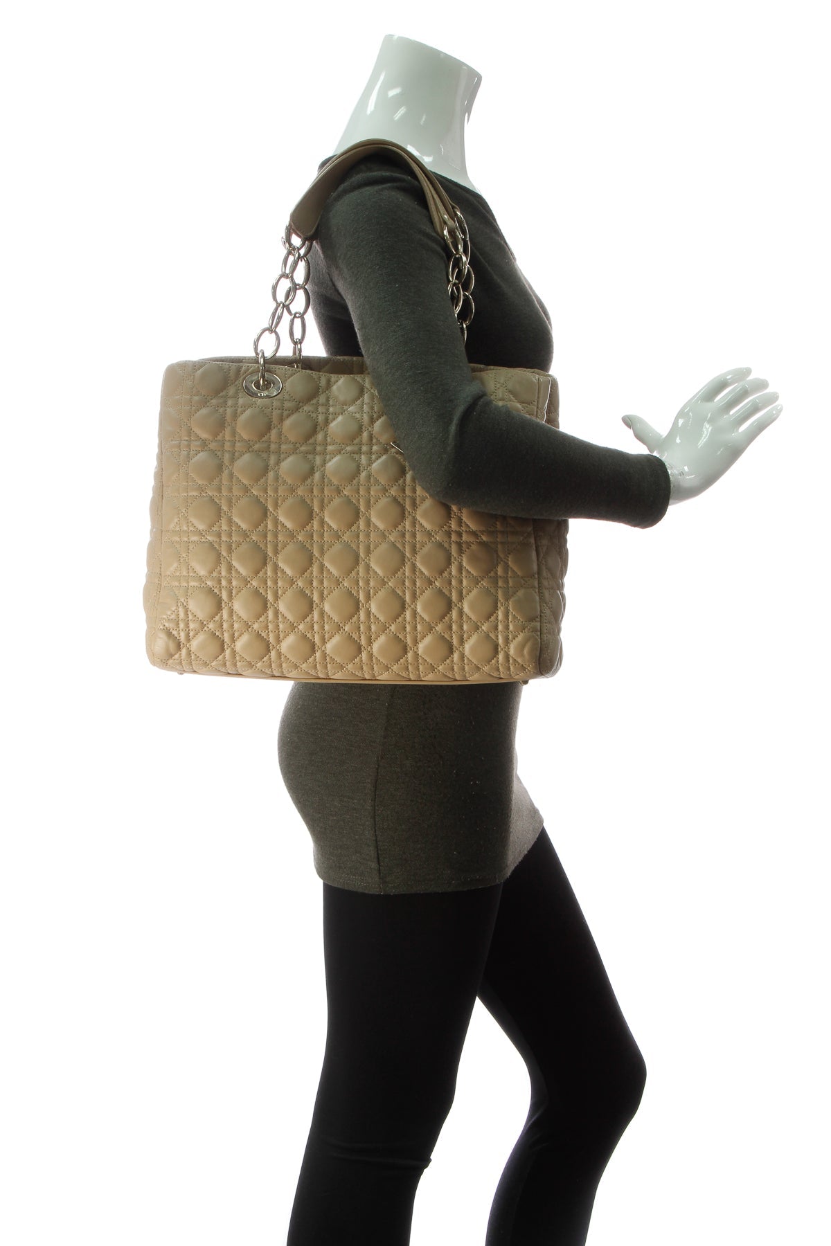 Cannage Large Shopping Tote Bag - Beige