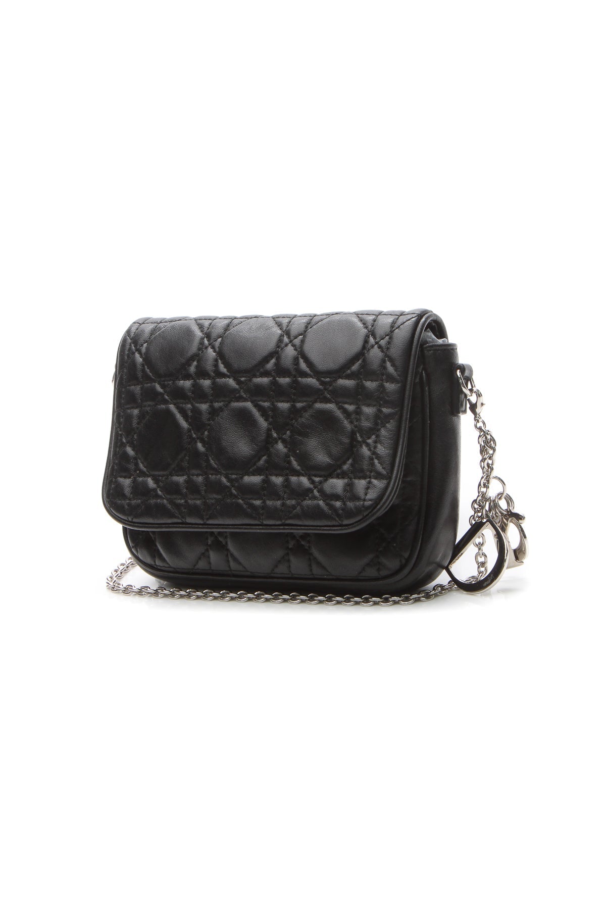 Cannage Mini Flap Chain Bag - Black