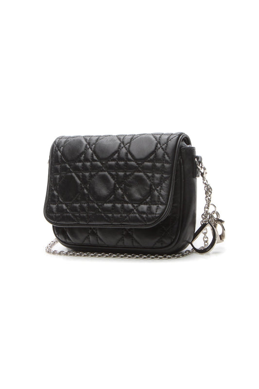 Cannage Mini Flap Chain Bag - Black