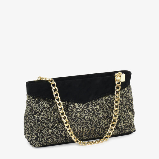 Elegant Black & Gold Embroidered Evening Bag