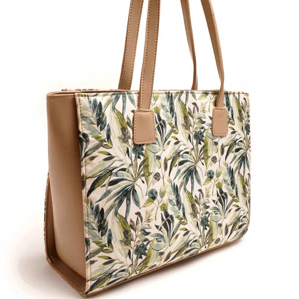 Tropical Leaf Print Canvas Tote Bag