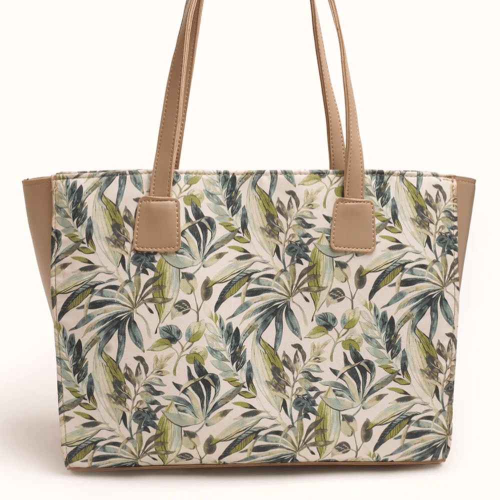 Tropical Leaf Print Canvas Tote Bag