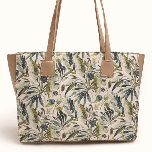 Tropical Leaf Print Canvas Tote Bag